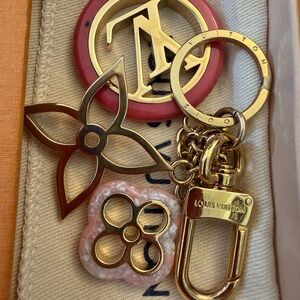 Louis Vuitton Gold and Pink Floral Key Holder and bag charms!